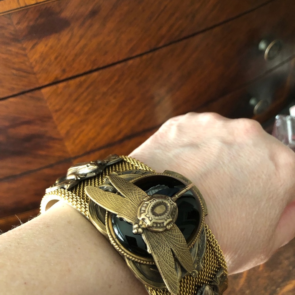 Patrice Vintage cuff bracelet, an art piece in glass and brass. - Picture 5 of 11